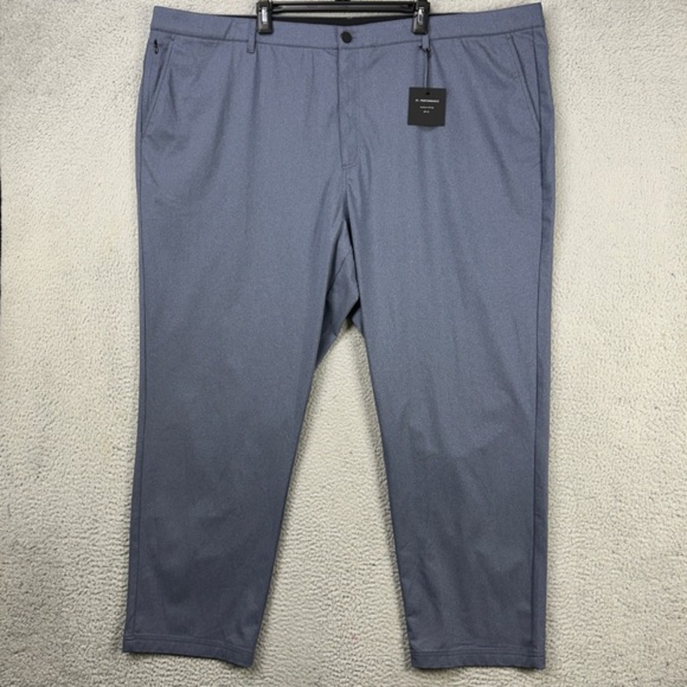 01.Algo Mens Performance Chino Golf Pants 46 Blue Wicking Straight Pocket NEW